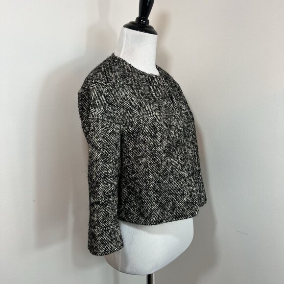 Lafayette 148 Wool Silk Jacket Coat Blazer 2 Crop 3/4 Sleeve Tweed Fall Winter - Picture 3 of 11